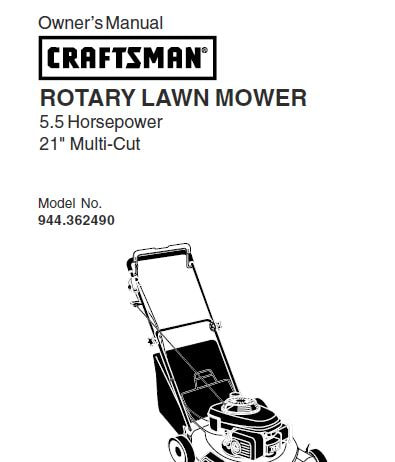Sears Craftsman Repair Parts Manual Model No. 944.362490, 944362490 944-362490