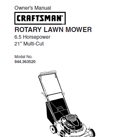 Sears Craftsman Repair Parts Manual Model No. 944.363520, 944363520 944-363520