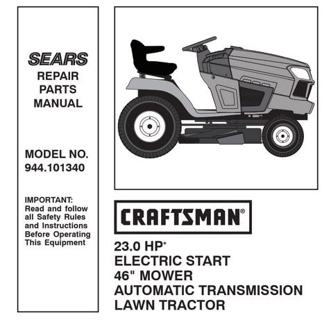Sears Craftsman Repair Parts Manual Model 944.101340, 944-101340, 944101340 partsbay.ca-