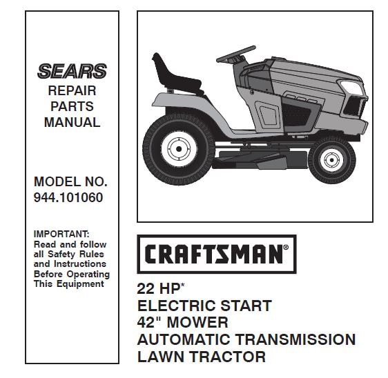 Sears Craftsman Repair Parts Manual Model No. 944.101060, 944-101060, 944101060, partsbay.ca-
