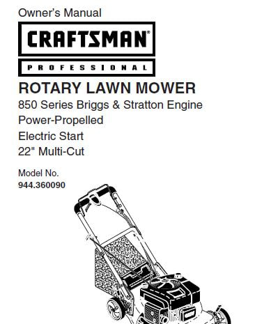 Sears Craftsman Repair Parts Manual Model No. 944.360090- 944360090 - 944-360090