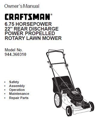 Sears Craftsman Repair Parts Manual Model No. 944.360310, 944-360310, 944360310