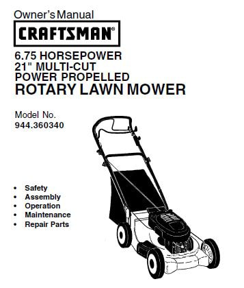 Sears Craftsman Repair Parts Manual Model No. 944.360340 - 944360340 - 944-360340