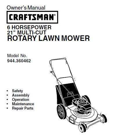 Sears Craftsman Repair Parts Manual Model No. 944.360462