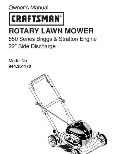 Sears Craftsman Repair Parts Manual Model No. 944.361170, 944361170 944-361170