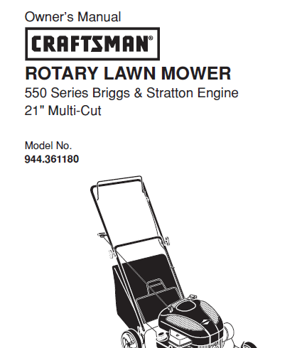 Sears Craftsman Repair Parts Manual Model No. 944.361180, 944361180 944-361180