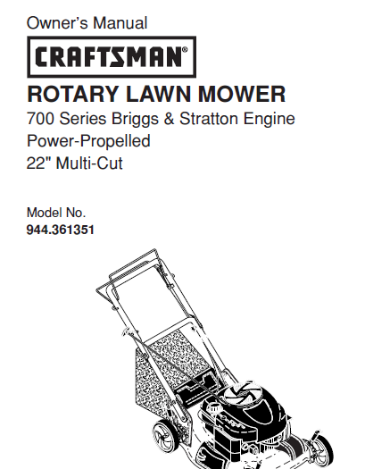 Sears Craftsman Repair Parts Manual Model No. 944.361351, 944361351 944-361351