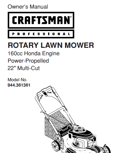 Sears Craftsman Repair Parts Manual Model No. 944.361361, 944361361 944-361361