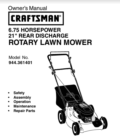  Sears Craftsman Repair Parts Manual Model No. 944.361401, 944361401 944-361401