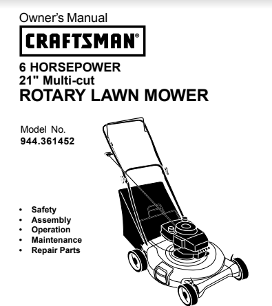Sears Craftsman Repair Parts Manual Model No. 944.361452, 944361452, 944-361452