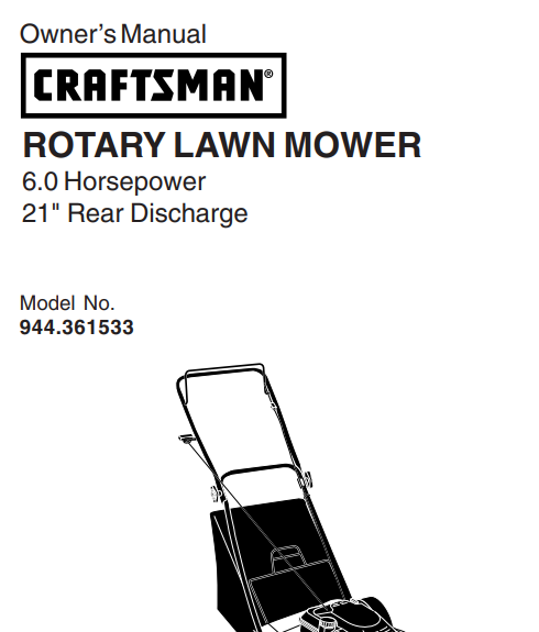 Sears Craftsman Repair Parts Manual Model No. 944.361533, 944361533, 944-361533