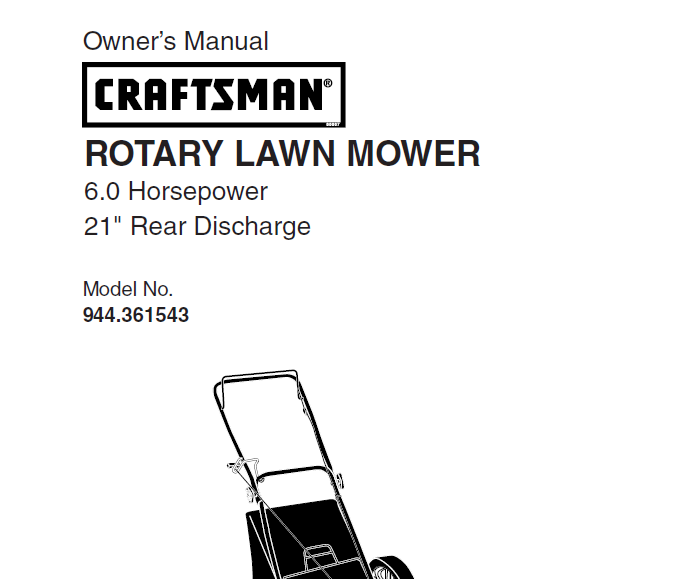 Sears Craftsman Repair Parts Manual Model No. 944.361543, 944361543, 944-361543