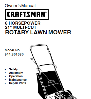 Sears Craftsman Repair Parts Manual Model No. 944.361630, 944361630, 944-361630