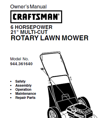 Sears Craftsman Repair Parts Manual Model No. 944.361640, 944361640, 944-361640