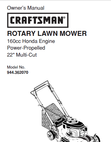 Sears Craftsman Repair Parts Manual Model No. 944.362070, 944362070 944-362070