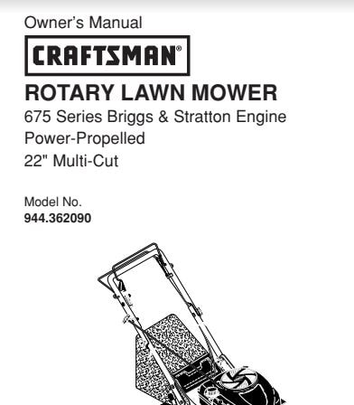 Sears Craftsman Repair Parts Manual Model No. 944.362090, 944362090 944-362090