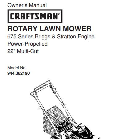 Sears Craftsman Repair Parts Manual Model No. 944.362190, 944362190 944-362190