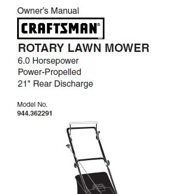 Sears Craftsman Repair Parts Manual Model No. 944.362291, 944362291 944-362291