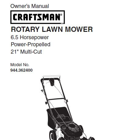 Sears Craftsman Repair Parts Manual Model No. 944.362400, 944362400 944-362400