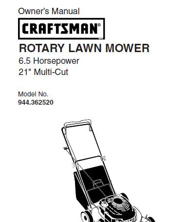 Sears Craftsman Repair Parts Manual Model No. 944.362520, 944362520 944-362520