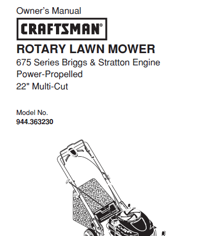 Sears Craftsman Repair Parts Manual Model No. 944.363230, 944363230 944-363230