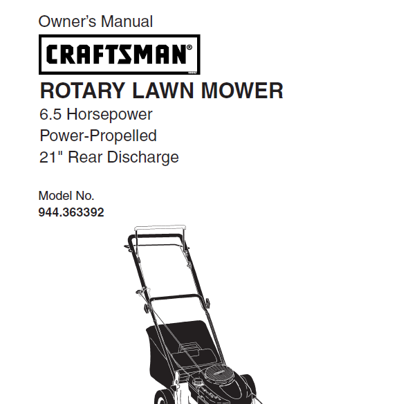 Sears Craftsman Repair Parts Manual Model No. 944.363392, 944363392 944-363392