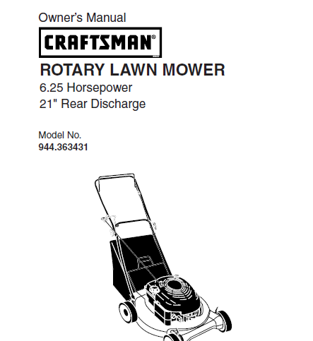 Sears Craftsman Repair Parts Manual Model No. 944.363431, 363431 944-363431