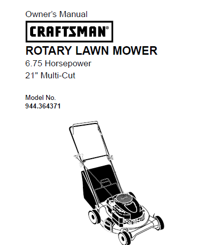 Sears Craftsman Repair Parts Manual Model No. 944.364371, 944364371 944-364371